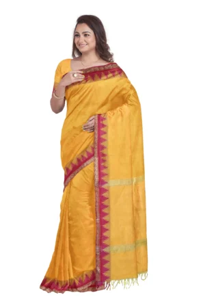 Chettinad Cotton Putta Saree With Blouse(Yellow)Colour