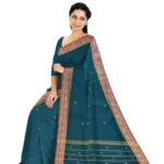 Chettinad Cotton Putta Saree Without Blouse (Peacock Green)