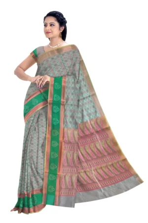 Malmal Cotton Saree with Running Blouse (Green Color)