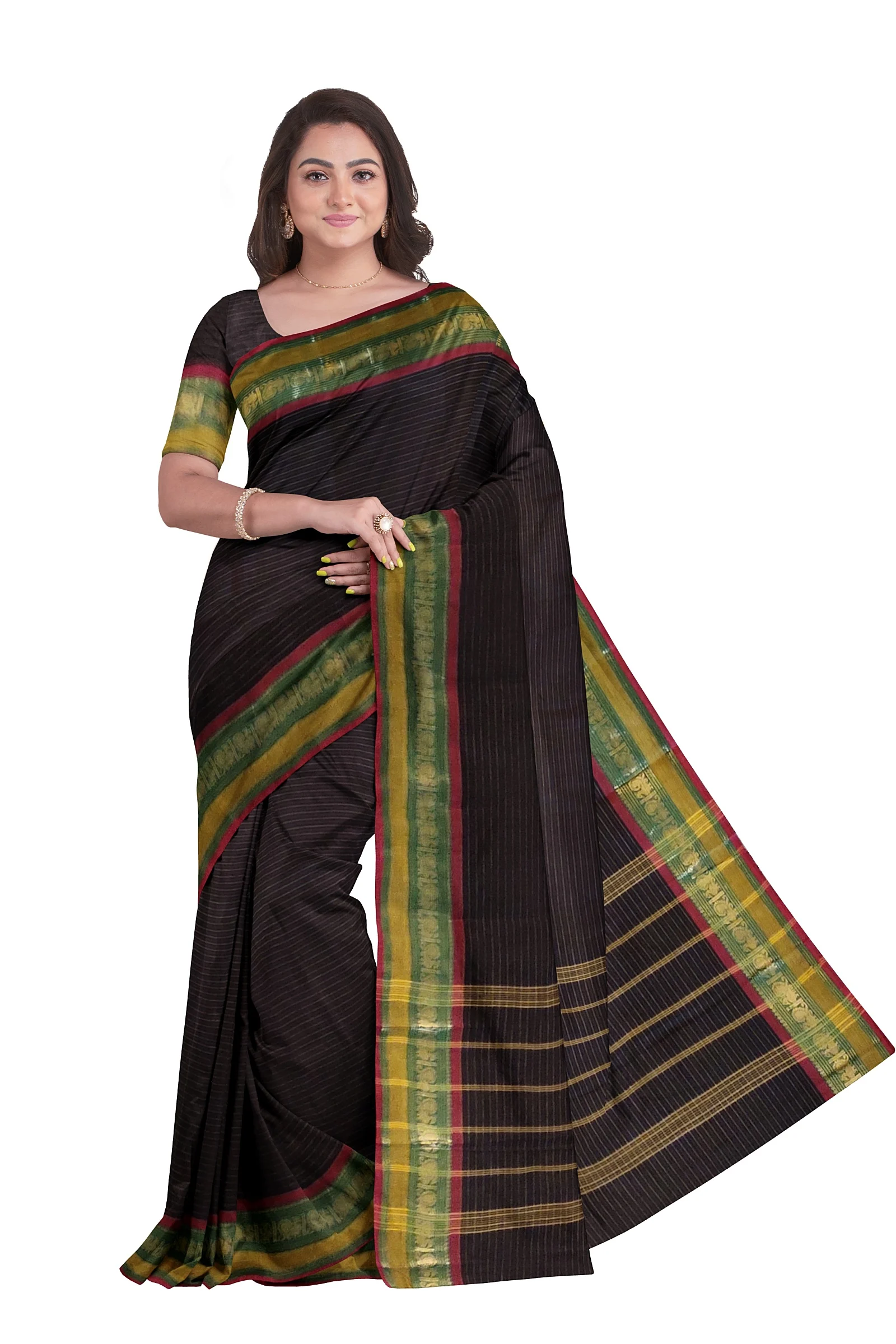 Chettinad Cotton Saree Wihtout Blouse(Brown Colour)