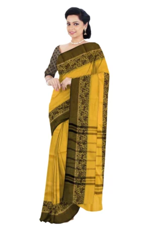 Chettinad Cotton Vanasingaram Border Plain Saree Without Blouse(Yellow Colur)
