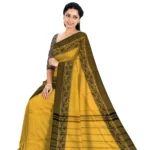Chettinad Cotton Vanasigaram Border Plain Saree Without Blouse(Yellow Colour)