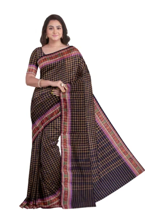 Chettinad Cotton Checked Saree Without Blouse (Maroon Colour)