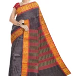 Chettinad Cotton Checked Saree with Kalamkari Blouse (Navy blue)