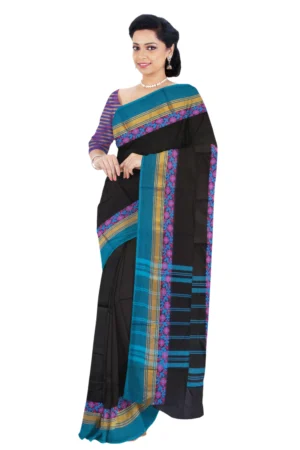 Chettinad Cotton Plain Saree Without Blouse (Black Colour)