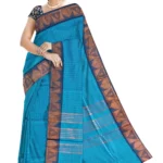 Chettinad Cotton Checked Saree with Kalamkari Blouse ( Blue Colour )