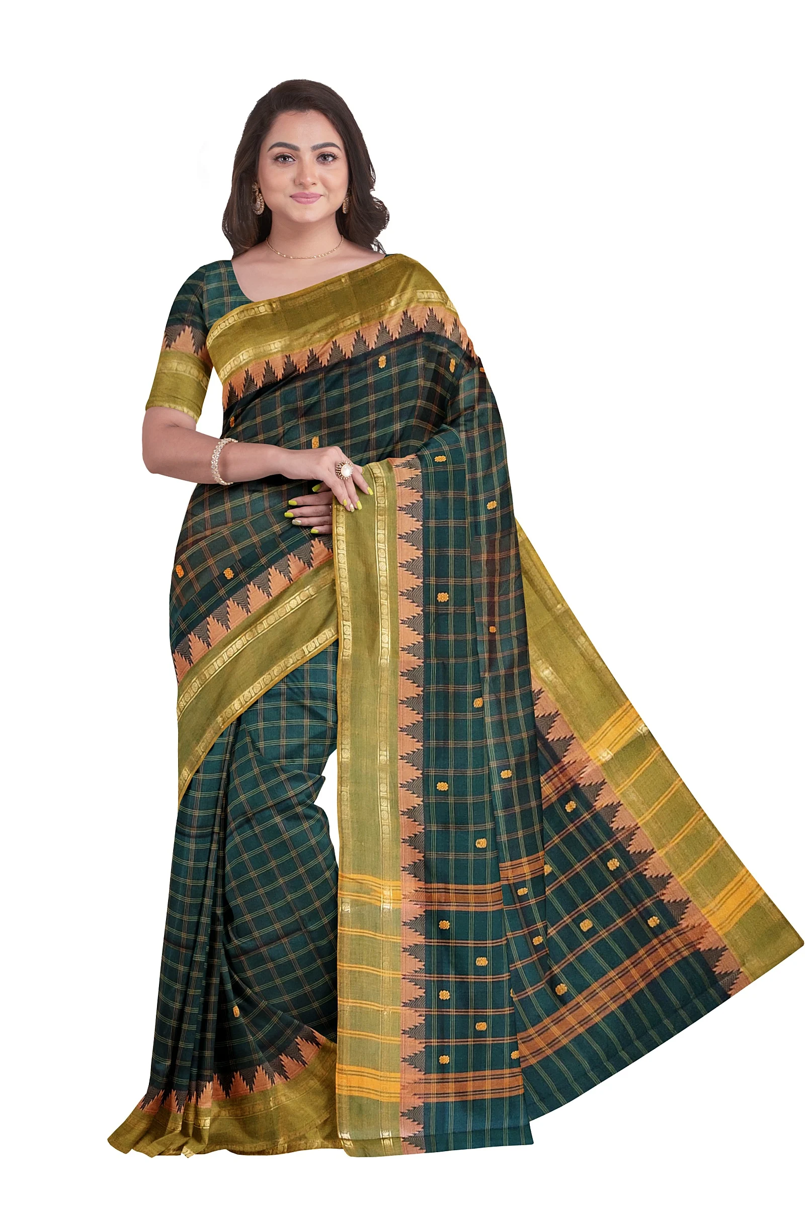 Chettinad Korvai Cotton Saree Without Blouse(Green Clour)