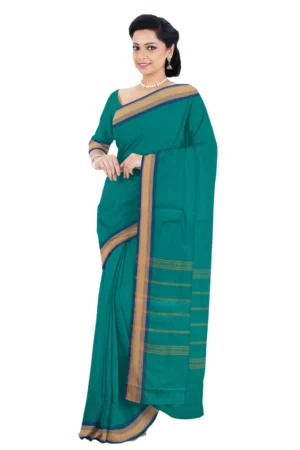 Chettinad Cotton Plain Saree Without Blouse (Green Colour)