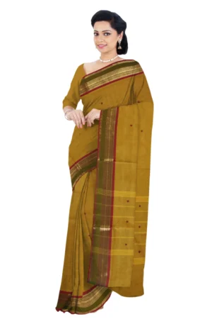 Chettinad Cotton Putta Saree Without Blouse (Olive Green)