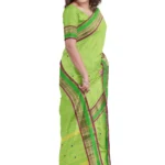 Chettinad Cotton Putta Saree Without Blouse (Parrot green)
