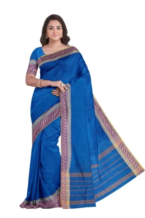 Chettinad Cotton Plain Saree Without Blouse (Blue Colour)