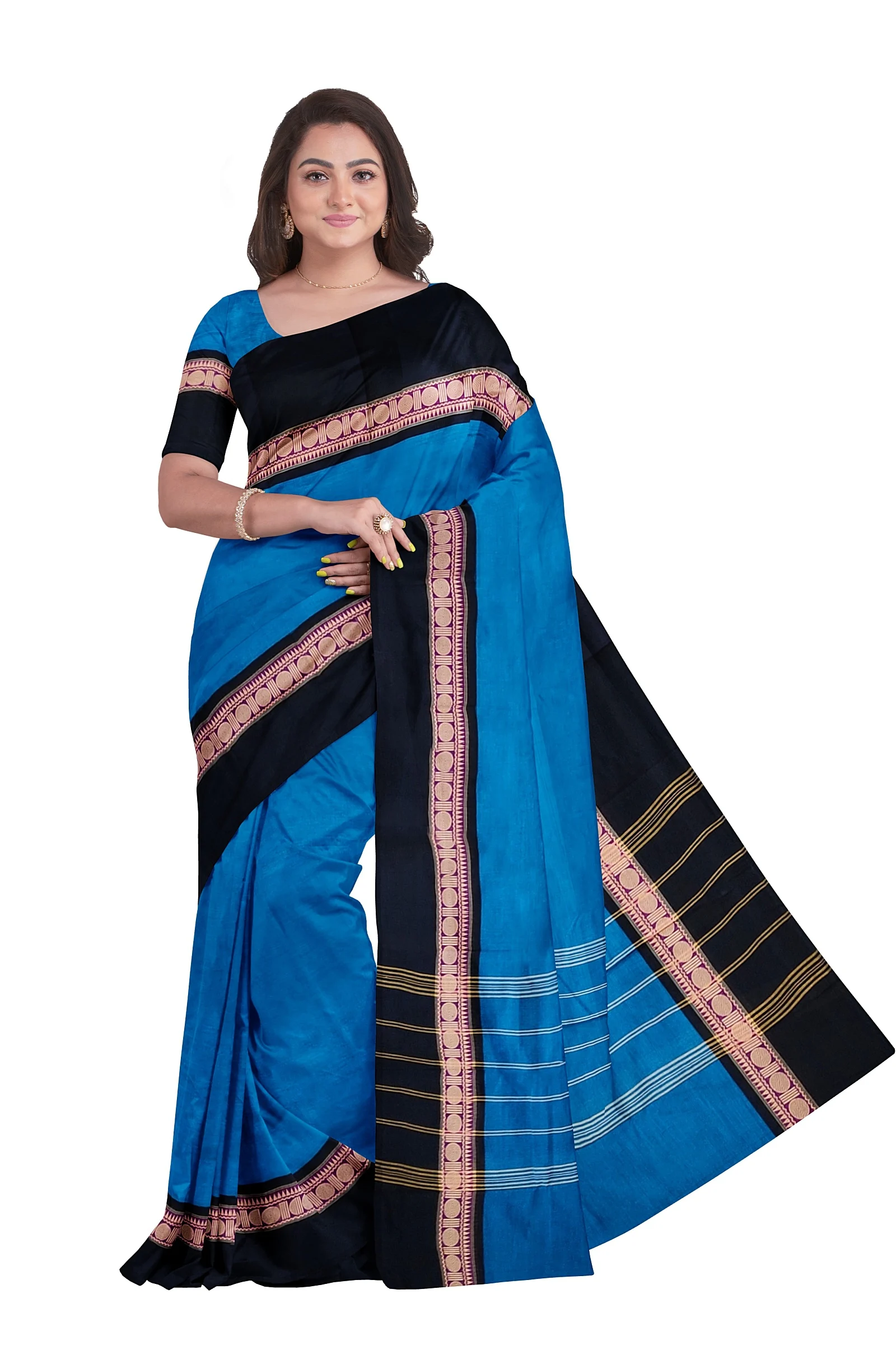 Chettinad Cotton Plain Saree Without Blouse(Blue Colour)