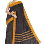 Chettinad Cotton Checked Saree with Kalamkari Blouse(Navy Blue Color)