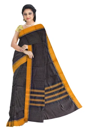 Chettinad Cotton Checked Saree with Kalamkari Blouse(Navy Blue Color)