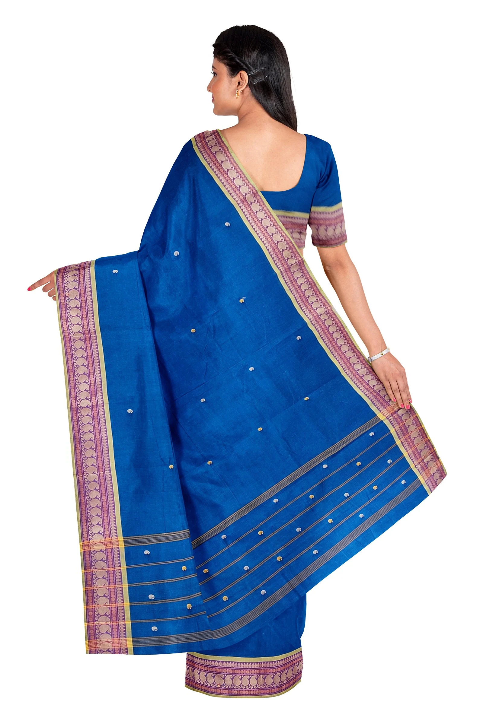 Chettinad Cotton Putta Saree Without Blouse (Blue Colour)