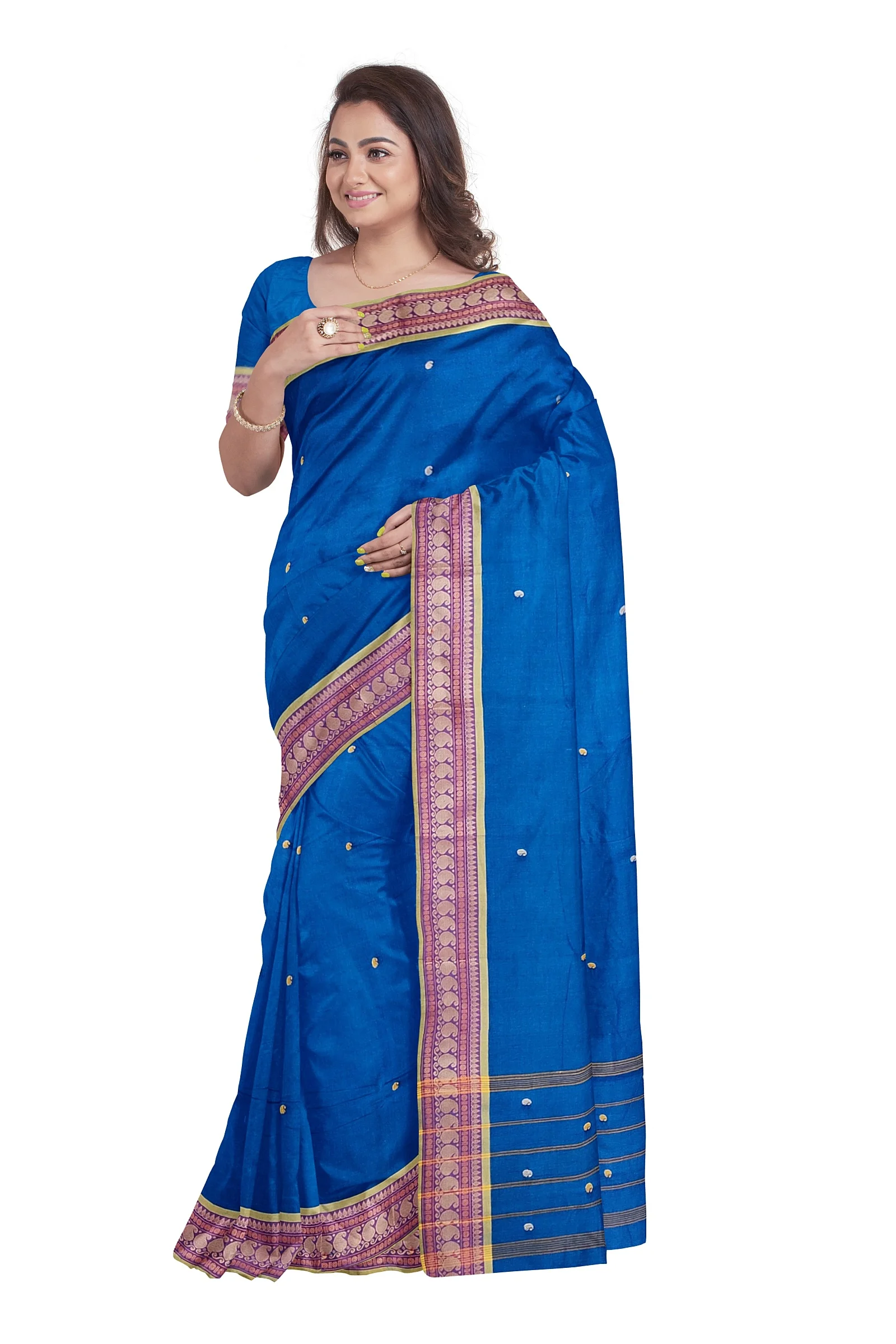 Chettinad Cotton Putta Saree Without Blouse (Blue Colour)