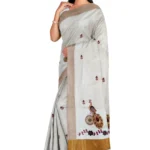 Kerala Cotton Kasavu Embroidery Saree With Running Blouse