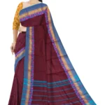 Chettinad Cotton Plain Saree with Kalamkari Blouse (Brown Colour)