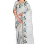 Kerala Cotton Kasavu Printed Saree with Running Blouse (Thulasi Print)