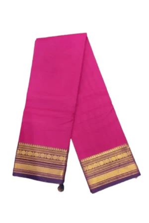 Chettinad Cotton Plain Saree With Running Blouse ( Pink Colour)