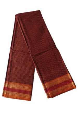 Chettinad Cotton Checked Saree Without Blouse ( Brown Colour)