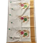 Kerala Cotton Kasavu Embroidery Saree With Running Blouse