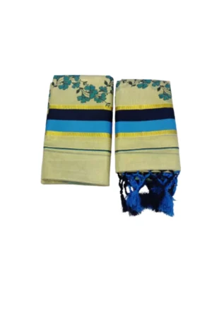 Women's Kerala Kasavu Tissue Cotton Printed Set Mundu