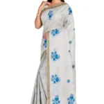 Kerala Cotton Kasavu Printed Saree With Running Blouse