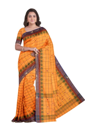 Chettinad Korvai Cotton Putta Saree Without Blouse (Orange Colour)