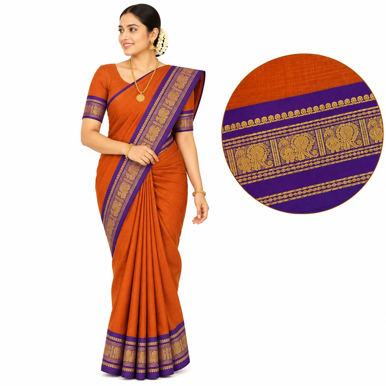 Chettinad Cotton Plain Saree Without Blouse (Maroon Colour)