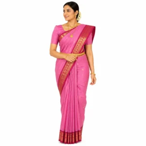 Chettinad Cotton Plain Saree With Running Blouse ( Pink Colour)