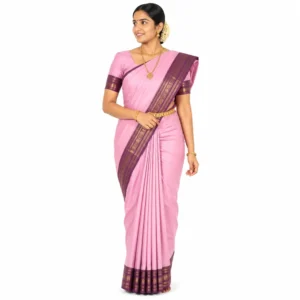 Chettinad Cotton Plain Saree With Running Blouse (Rose Colour)