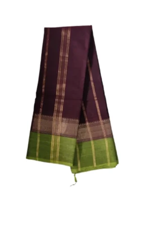Chettinad Cotton Plain Saree With Running Blouse Brown Colour