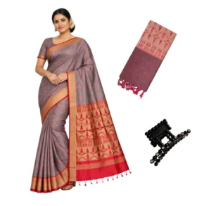 Negamam Cotton Saree With Running Blouse Green and Pink Mixed Colour