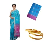 Negamam Cotton Saree With Running Blouse Sky Blue Colour