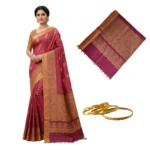 Negamam Cotton Saree With Running Blouse Maroon Colour