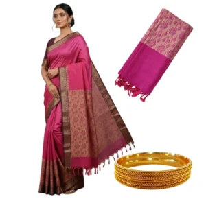 Negamam Cotton Saree With Running Blouse Rose Colour