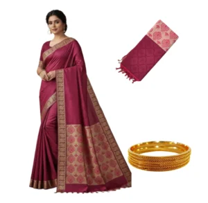 Negamam Cotton Saree With Running Blouse Maroon Colour