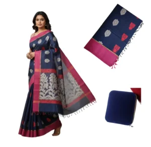 Negamam Cotton Saree With Running Blouse Blue Colour