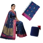 Negamam Cotton Saree With Running Blouse Navy Blue Colour