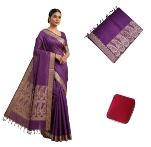Negamam Cotton Saree With Running Blouse Purple Colour