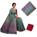 Negamam Cotton Saree With Running Blouse Light Green and Cement Mixed Colour