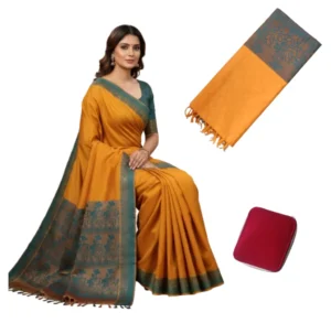 Negamam Cotton Saree With Running Blouse Yellow Colour