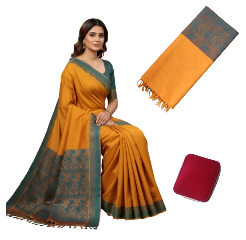 Negamam Cotton Saree With Running Blouse Yellow Colour