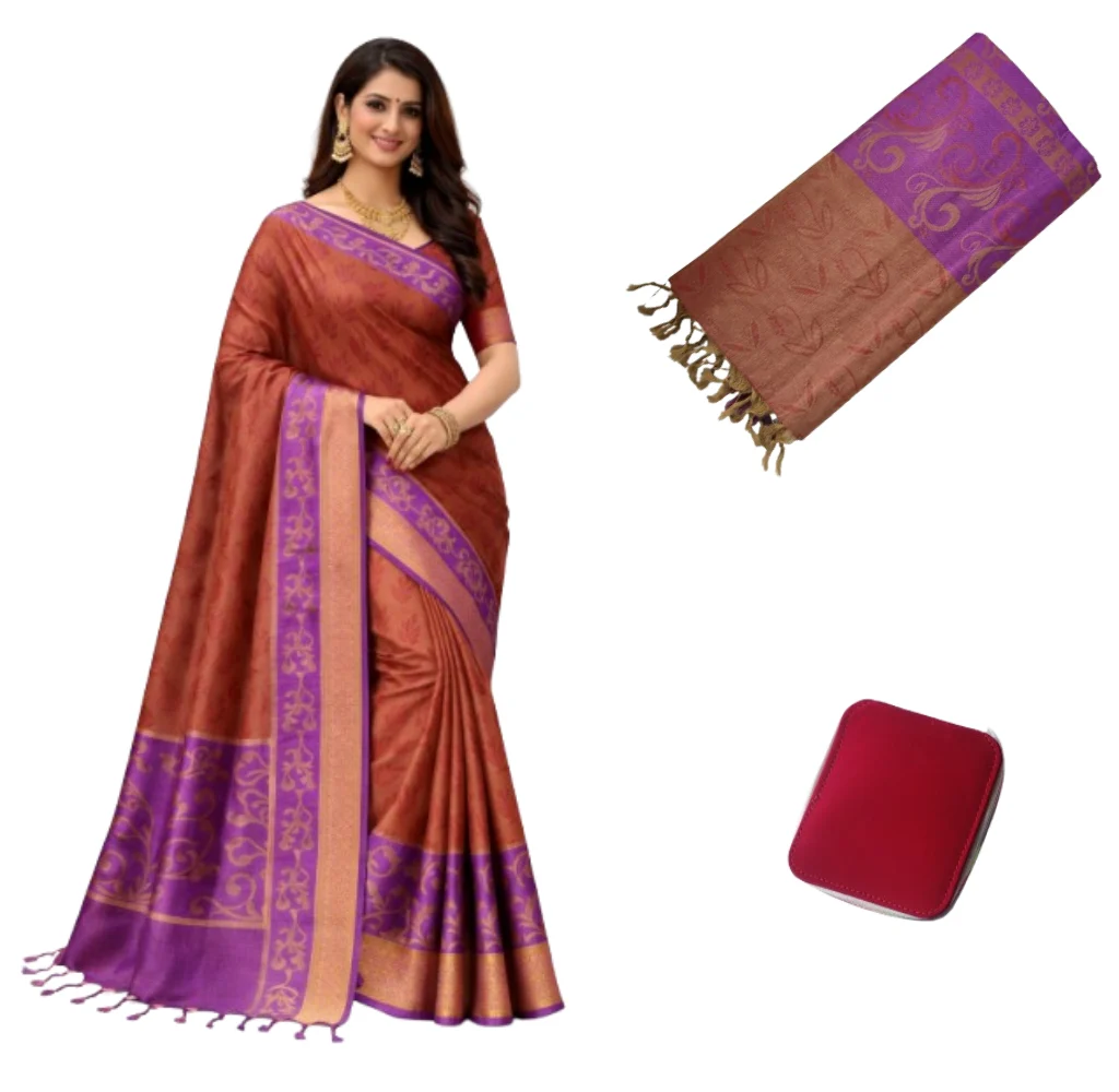 Negamam Cotton Saree With Running Blouse Maroon colour