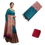 Negamam Cotton Saree With Running Blouse Peacock Green colour