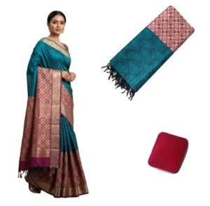 Negamam Cotton Saree With Running Blouse Peacock Green colour