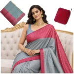 Negamam Cotton Saree With Running Blouse Light Green and Cement Mixed Colour