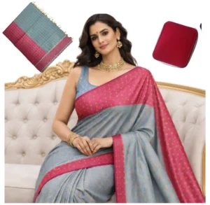 Negamam Cotton Saree With Running Blouse Light Green and Cement Mixed Colour