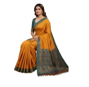 Negamam Cotton Saree With Running Blouse Yellow Colour